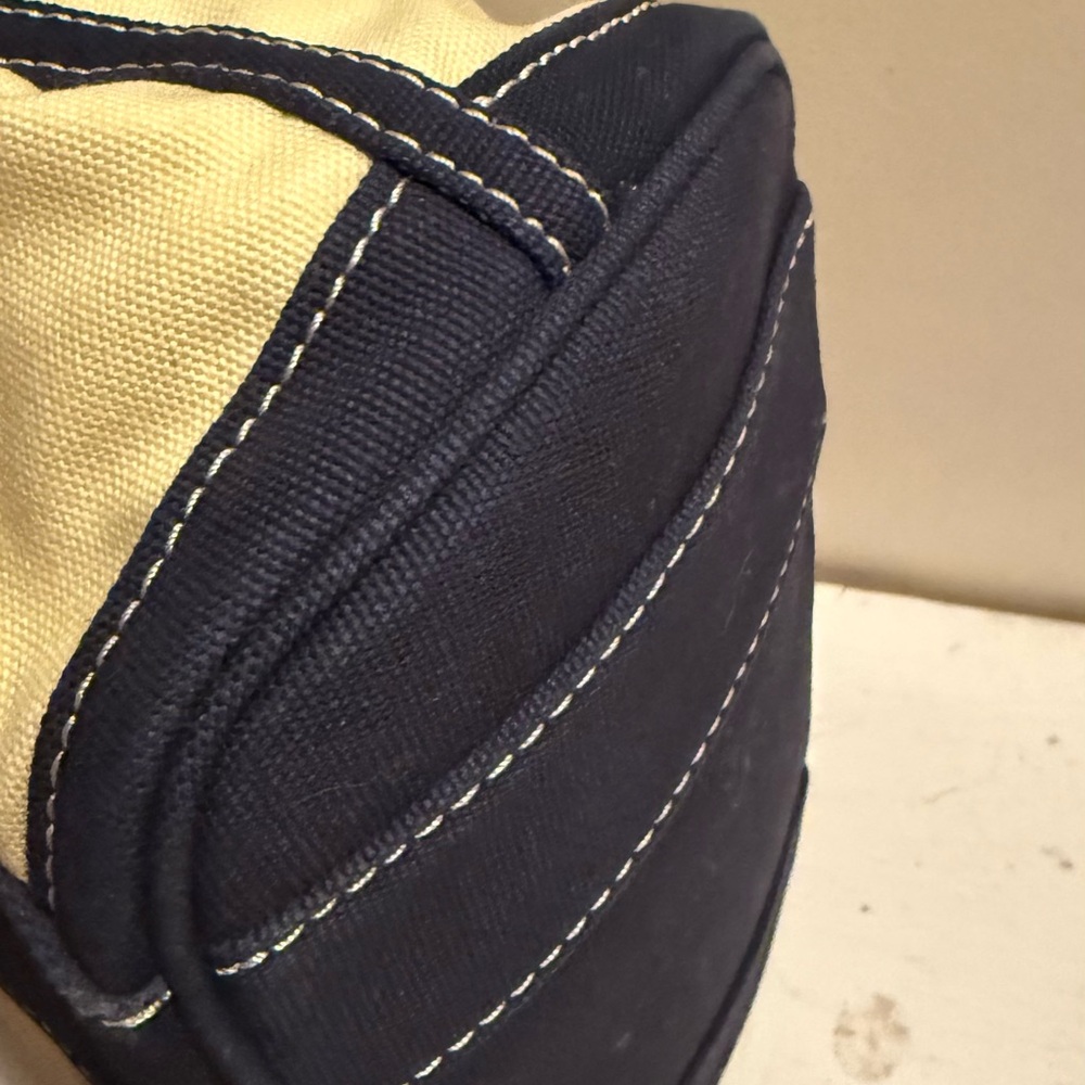J.Crew Canvas Tote Bag Yellow & Navy Blue Handles Lined Medium Size Cotton NWT - Picture 6 of 8